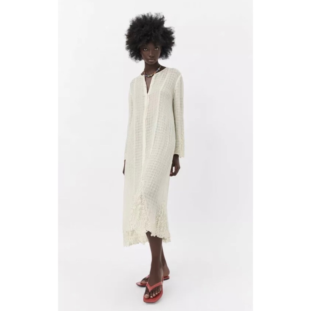 Zara Linen Crochet midi dress